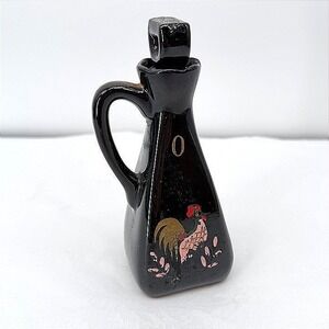 Oil Cruet Black Ceramic Rooster Floral Vintage‎ Kitchenware Redware Pottery